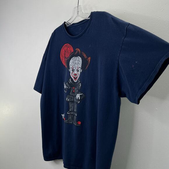It Pennywise Clown T Shirt 2XL Men Horror Movie Navy Blue Crewneck Short Sleeve - Picture 2 of 7
